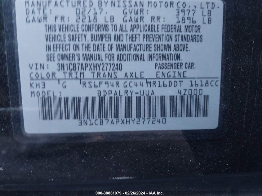 2017 NISSAN SENTRA SR TURBO - 3N1CB7APXHY277240