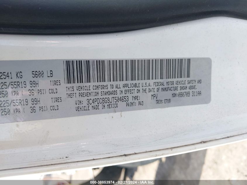 3C4PDDBG9JT504653 2018 Dodge Journey Sxt Awd