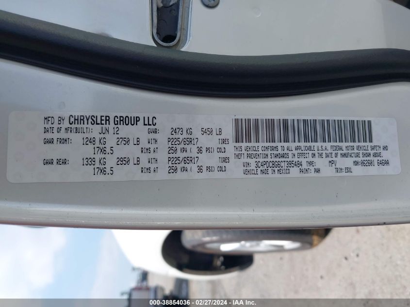 3C4PDCBG6CT395484 2012 Dodge Journey Sxt