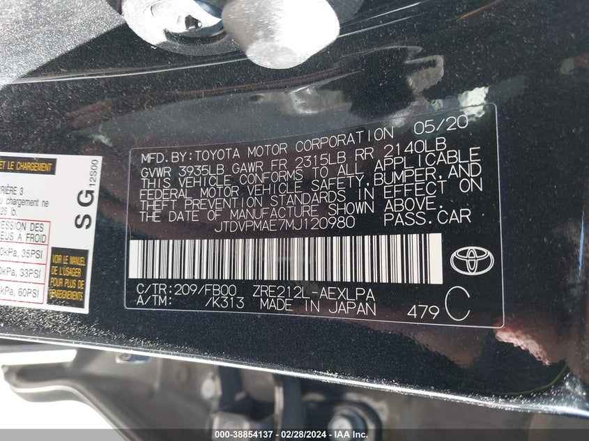 2021 TOYOTA COROLLA LE - JTDVPMAE7MJ120980
