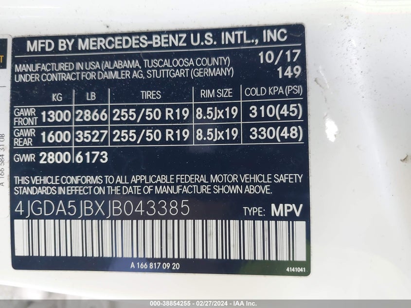 2018 MERCEDES-BENZ GLE 350 350 - 4JGDA5JBXJB043385