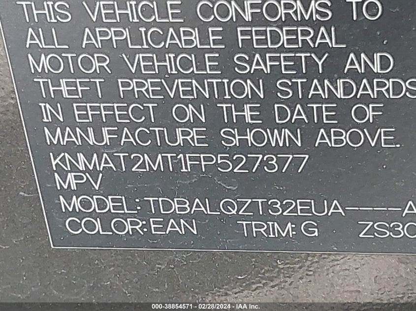 2015 NISSAN ROGUE S/SL/SV - KNMAT2MT1FP527377