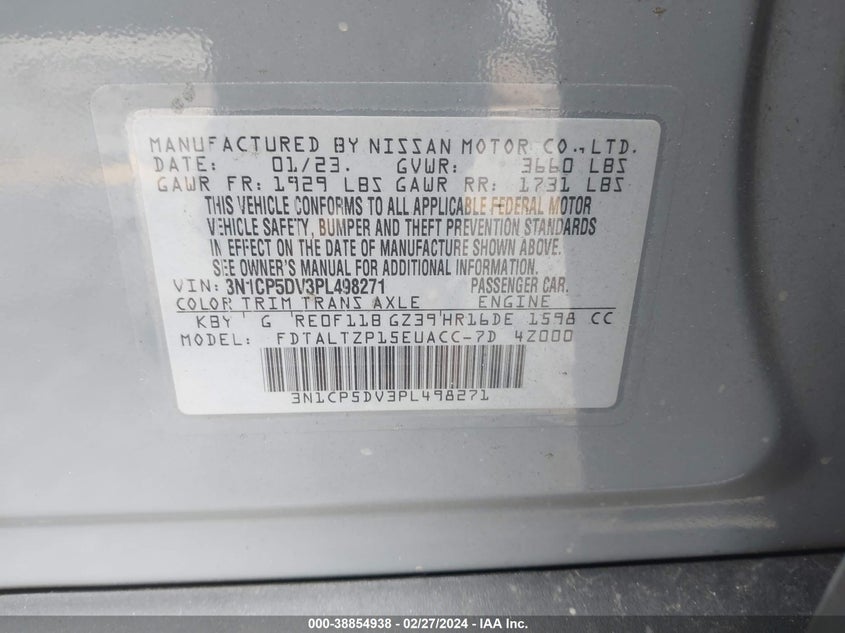 VIN 3N1CP5DV3PL498271 2023 NISSAN KICKS SR XTRONIC CVT