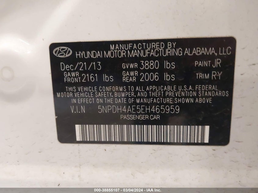 2014 HYUNDAI ELANTRA LIMITED - 5NPDH4AE5EH465959