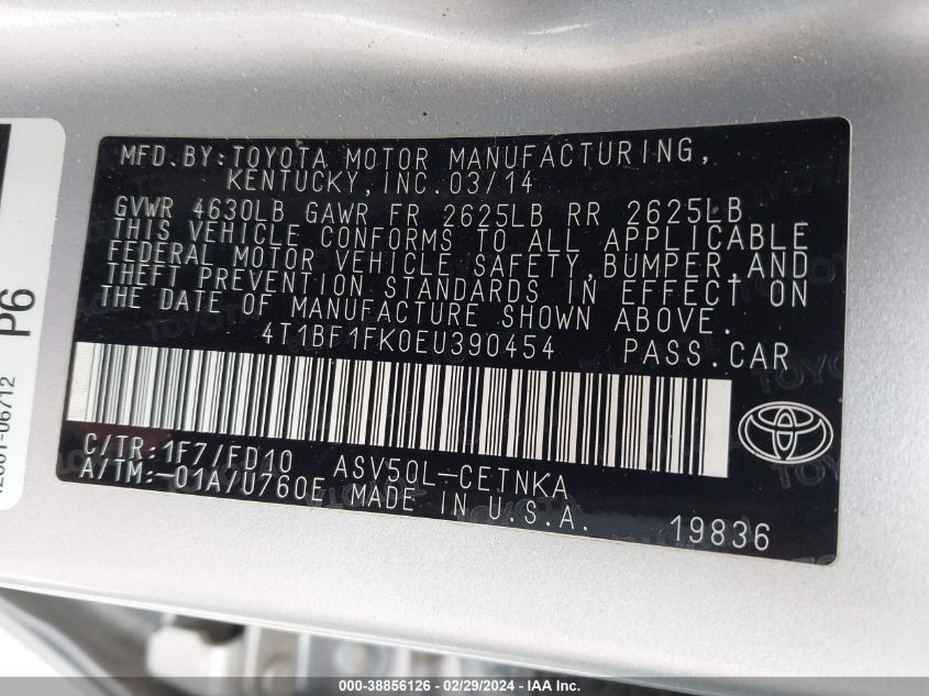 4T1BF1FK0EU390454 2014 Toyota Camry Le