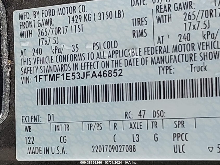 2018 FORD F-150 XL - 1FTMF1E53JFA46852