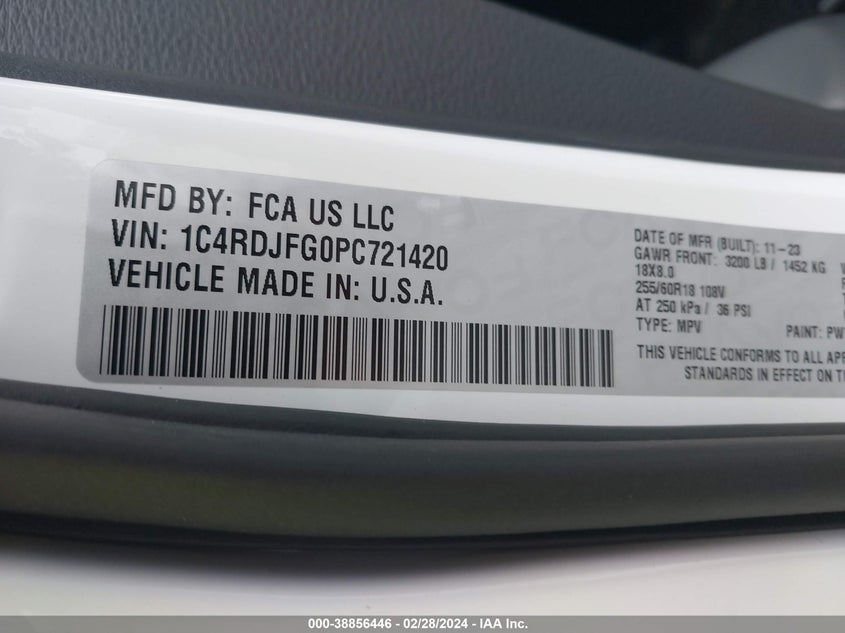 2023 DODGE DURANGO PURSUIT AWD - 1C4RDJFG0PC721420
