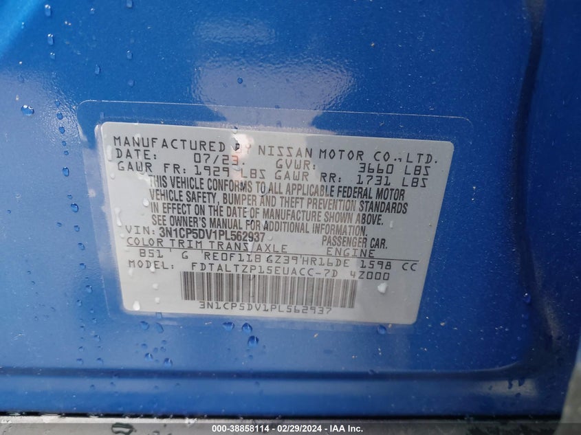 VIN 3N1CP5DV1PL562937 2023 NISSAN KICKS SR