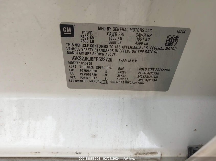 2015 GMC YUKON XL 1500 DENALI - 1GKS2JKJ6FR522770