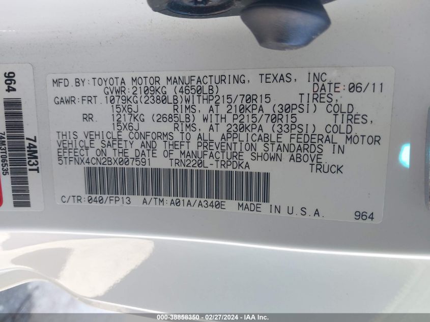 5TFNX4CN2BX007591 2011 Toyota Tacoma