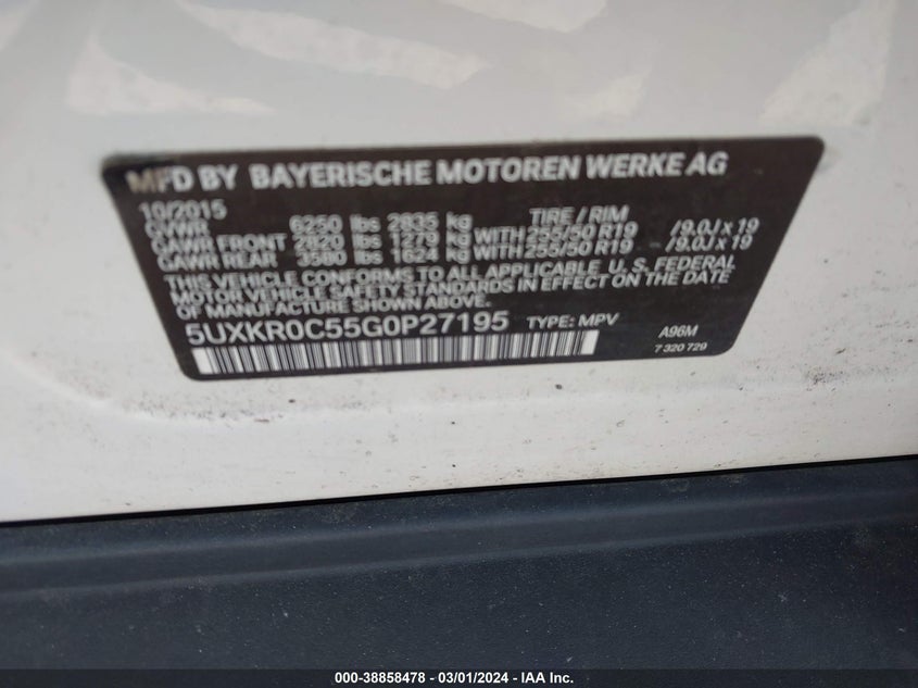 2016 BMW X5 XDRIVE35I - 5UXKR0C55G0P27195