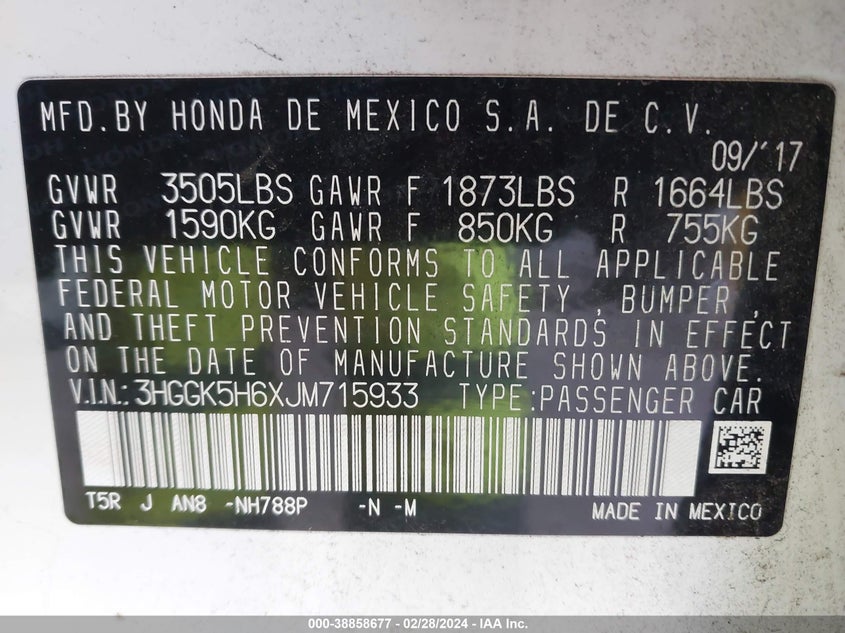 2018 HONDA FIT SPORT - 3HGGK5H6XJM715933