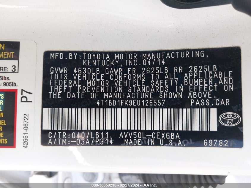 2014 TOYOTA CAMRY HYBRID XLE - 4T1BD1FK9EU126557