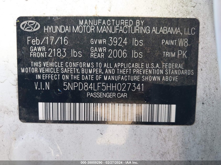 VIN 5NPD84LF5HH027341 2017 HYUNDAI ELANTRA SE