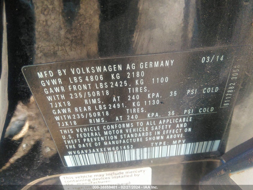 2014 VOLKSWAGEN TIGUAN SEL - WVGAV3AXXEW601452