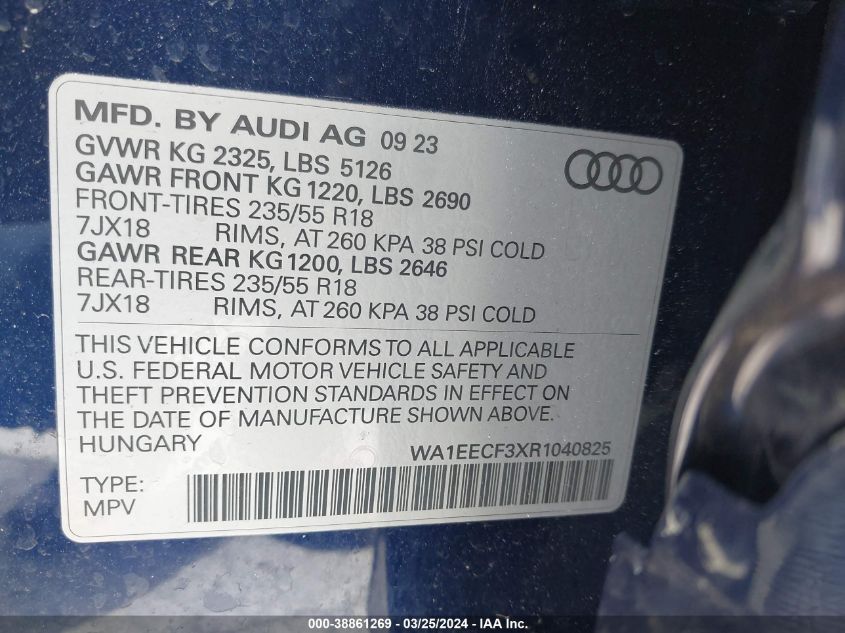 WA1EECF3XR1040825 2024 Audi Q3 Premium Plus 45 Tfsi S Line Quattro Tiptronic