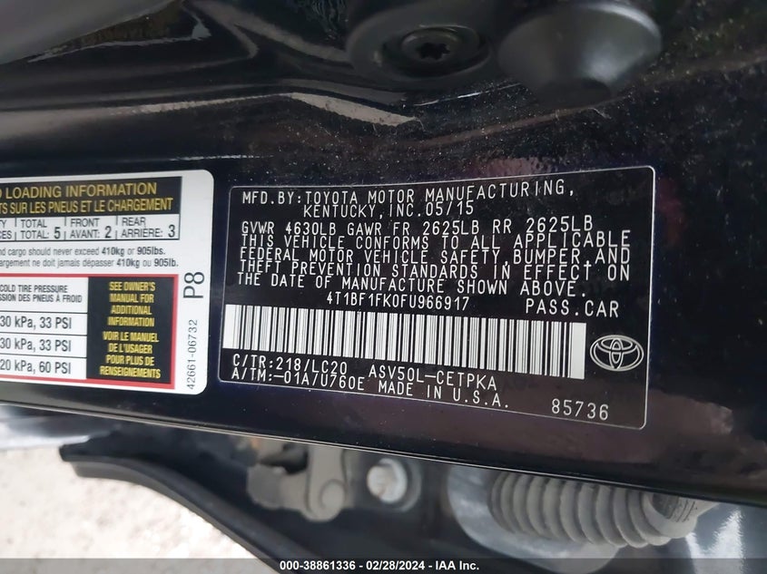 2015 TOYOTA CAMRY XSE - 4T1BF1FK0FU966917