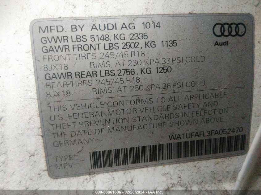 WA1UFAFL3FA052470 2015 Audi A4 Allroad Premium Plus