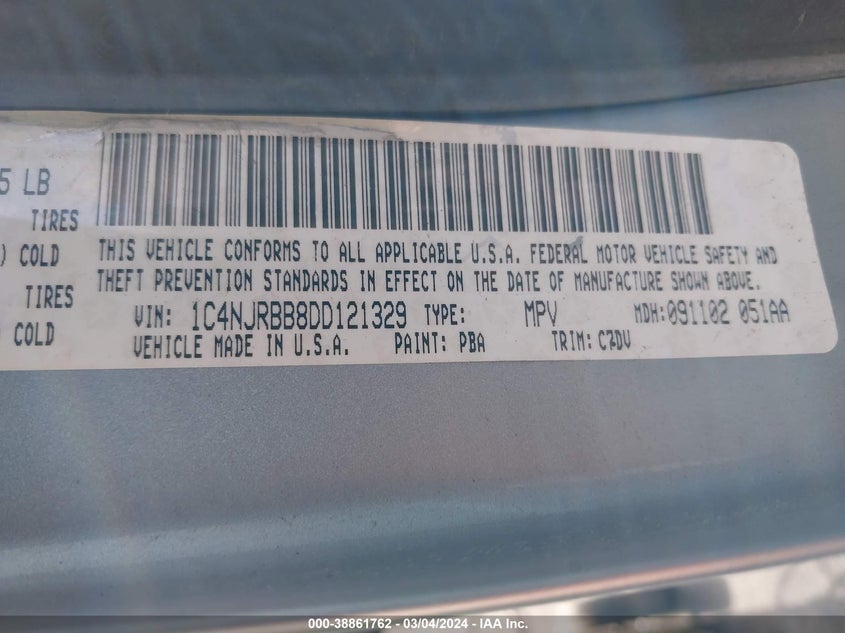 2013 JEEP PATRIOT SPORT - 1C4NJRBB8DD121329