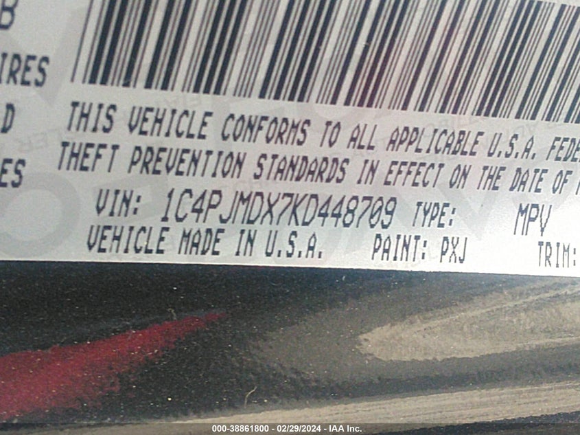 VIN 1C4PJMDX7KD448709 2019 JEEP CHEROKEE LIMITED