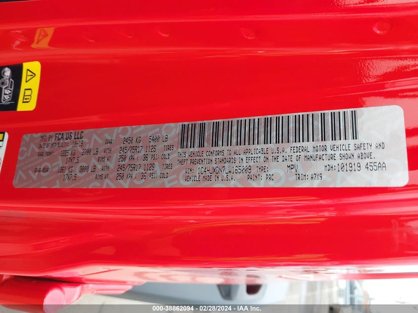 2020 JEEP WRANGLER UNLIMITED SPORT S 4X4 - 1C4HJXDN7LW165009