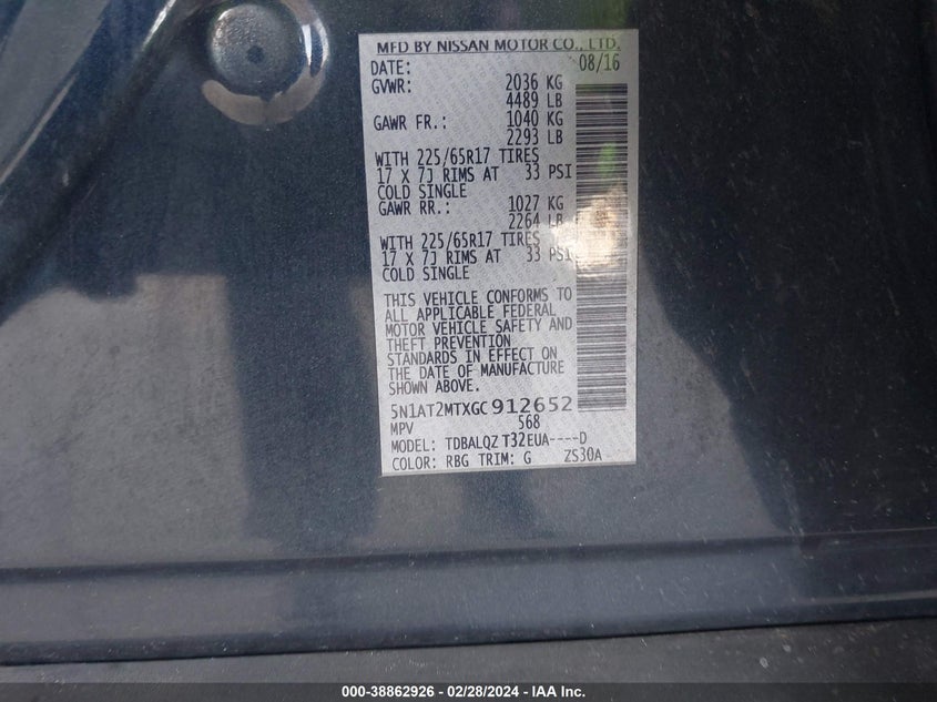 2016 NISSAN ROGUE SV - 5N1AT2MTXGC912652