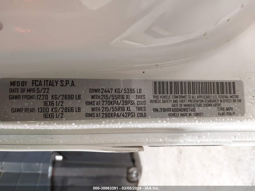 2022 RAM PROMASTER CITY CARGO VAN - ZFBHRFAB6N6W87410