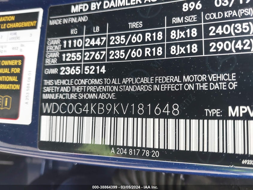 VIN WDC0G4KB9KV181648 2019 MERCEDES-BENZ GLC 300 4MATIC