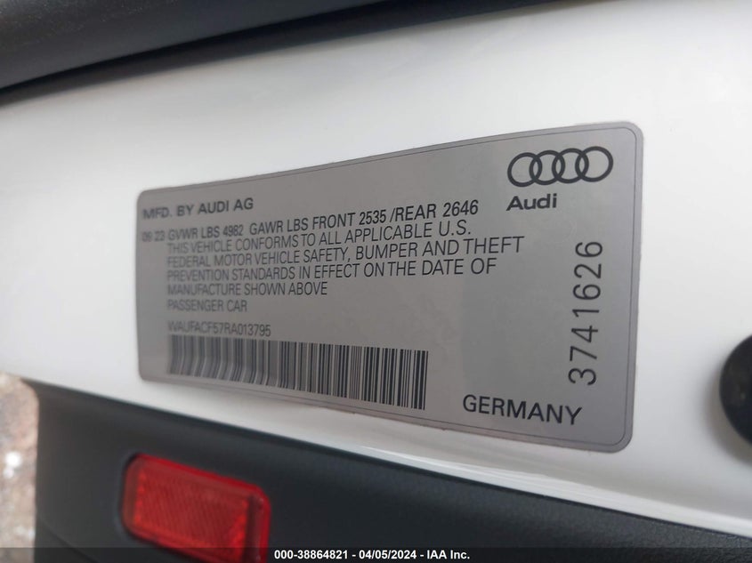 2024 AUDI A5 SPORTBACK PREMIUM PLUS 45 TFSI QUATTRO S TRONIC - WAUFACF57RA013795