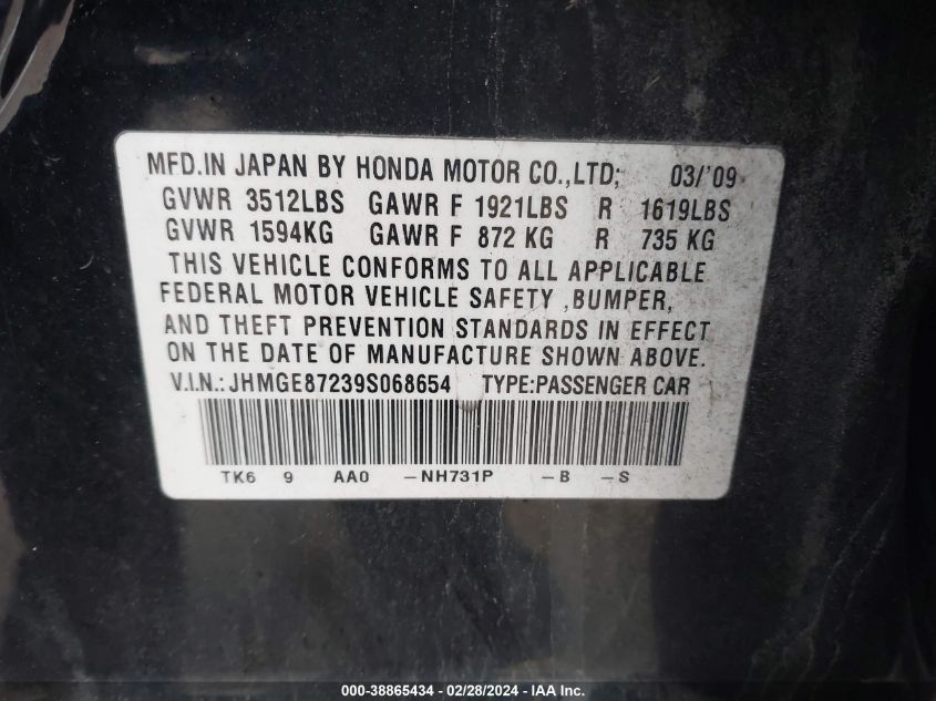 JHMGE87239S068654 2009 Honda Fit