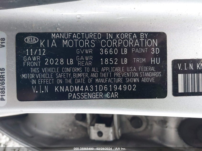2013 KIA RIO LX - KNADM4A31D6194902