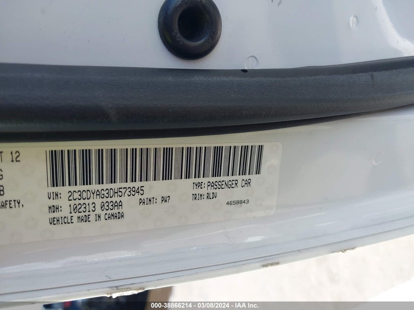 2013 DODGE CHALLENGER VIN: 2C3CDYAG3DH573945