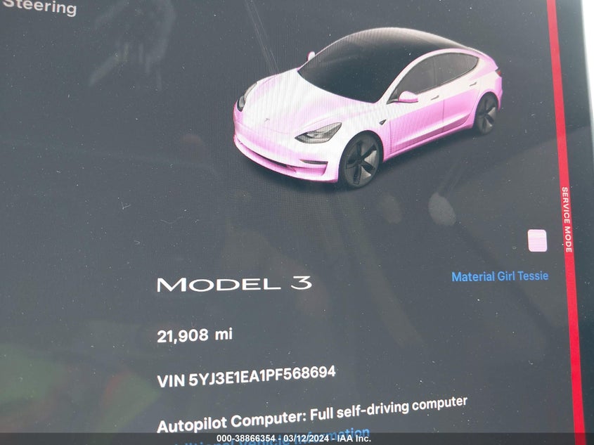 2023 TESLA MODEL 3 U   U(VIN: 5YJ3E1EA1PF568694