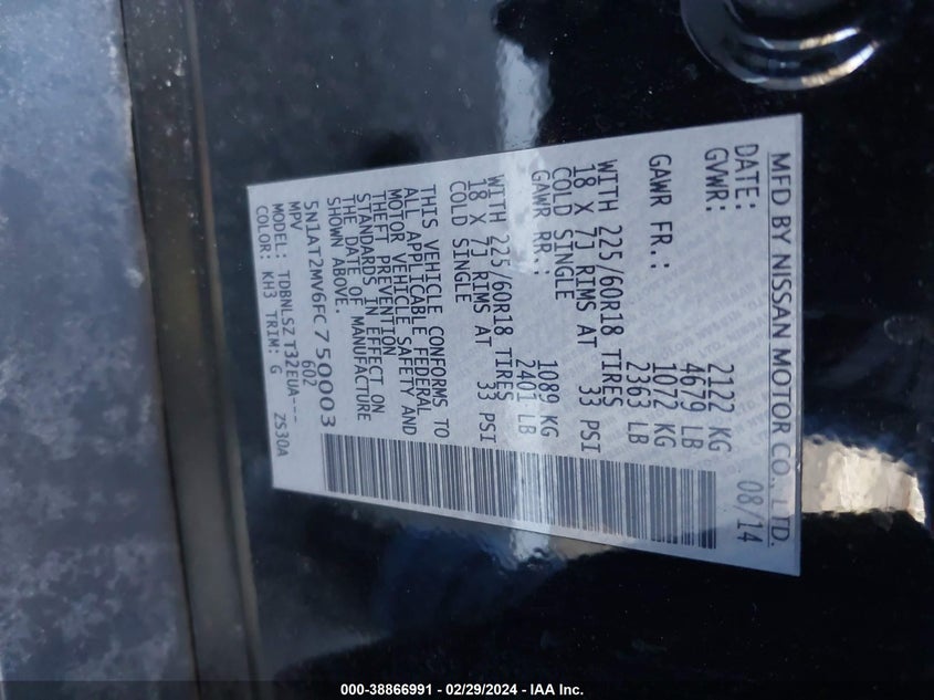 2015 NISSAN ROGUE SL - 5N1AT2MV6FC750003