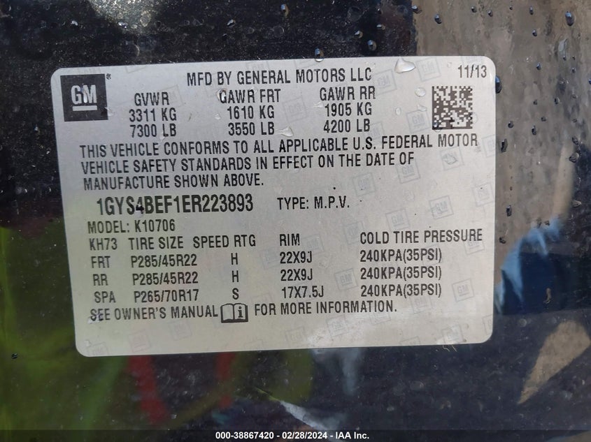 2014 CADILLAC ESCALADE LUXURY - 1GYS4BEF1ER223893