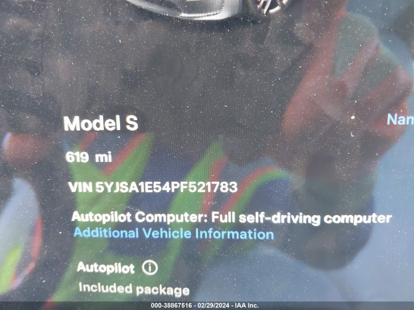 5YJSA1E54PF521783 2023 Tesla Model S Dual Motor All-Wheel Drive/Standard Range