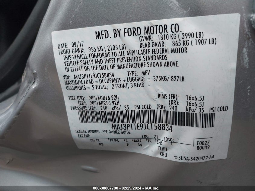 2018 FORD ECOSPORT SE - MAJ3P1TE9JC158834