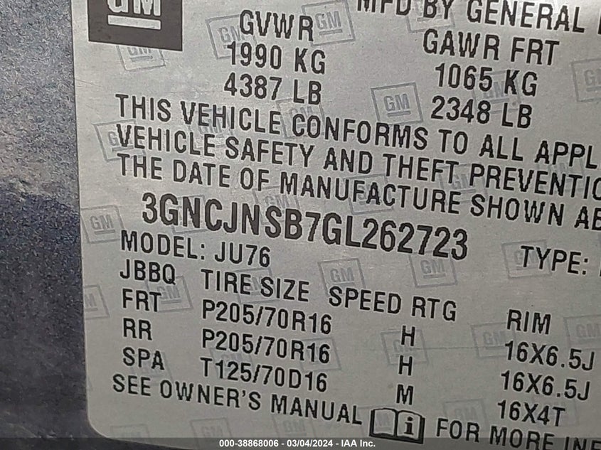 2016 CHEVROLET TRAX 1LS - 3GNCJNSB7GL262723