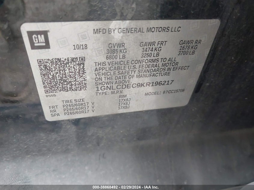 2019 CHEVROLET TAHOE POLICE - 1GNLCDEC9KR196217