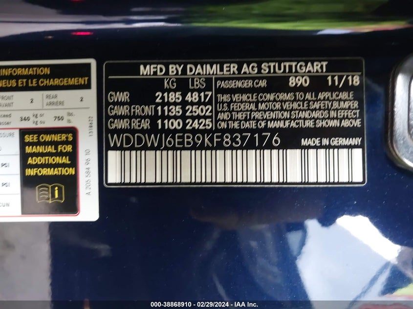 VIN WDDWJ6EB9KF837176 2019 MERCEDES-BENZ AMG C 43 4MATIC