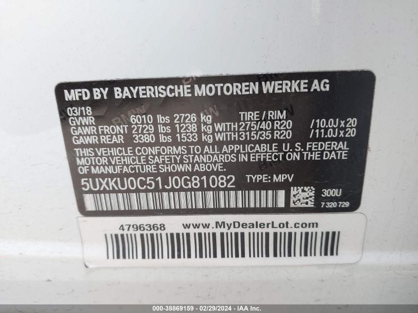 VIN 5UXKU0C51J0G81082 2018 BMW X6, Sdrive35I no.9