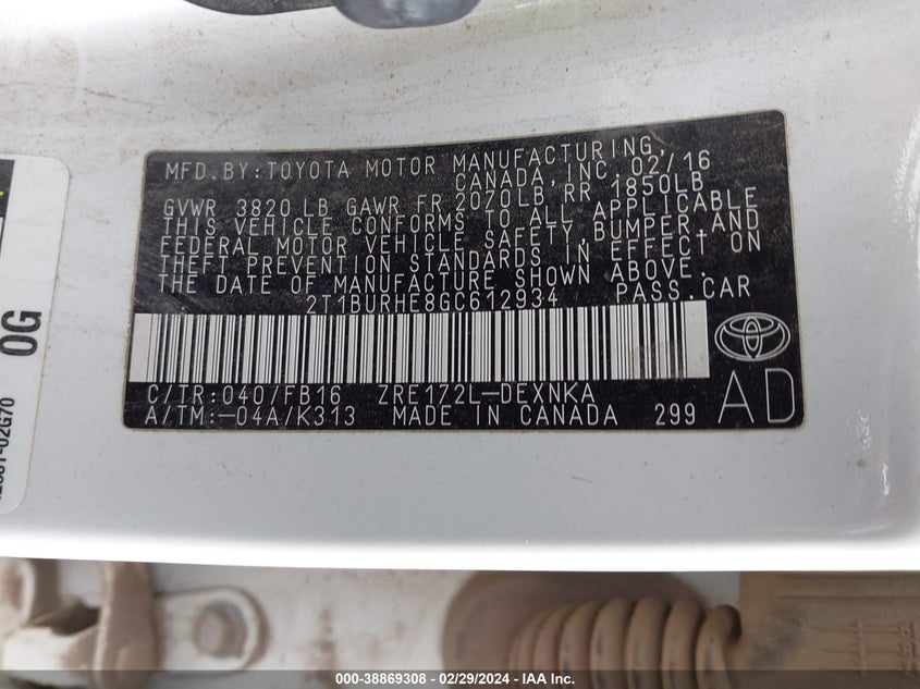 2016 TOYOTA COROLLA LE PLUS - 2T1BURHE8GC612934