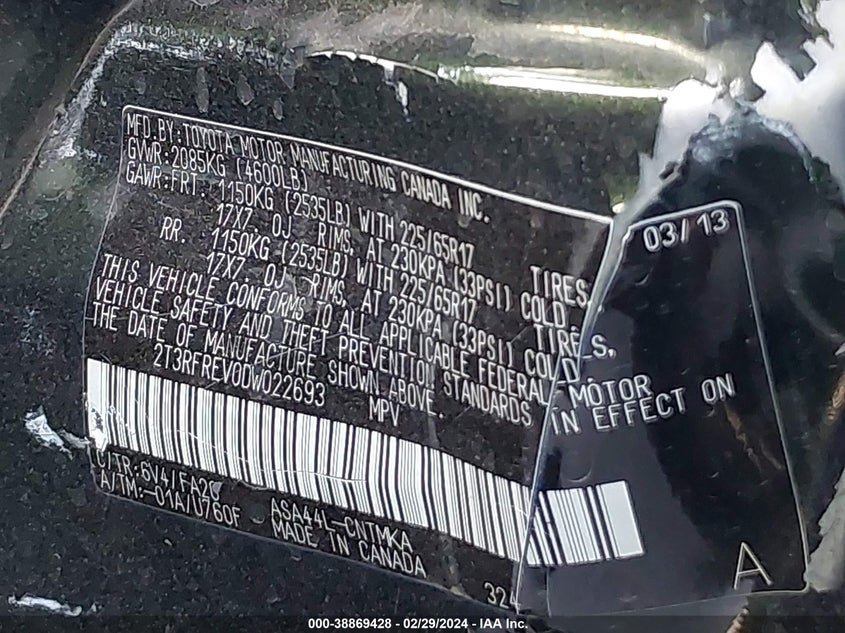 2013 TOYOTA RAV4 XLE - 2T3RFREV0DW022693