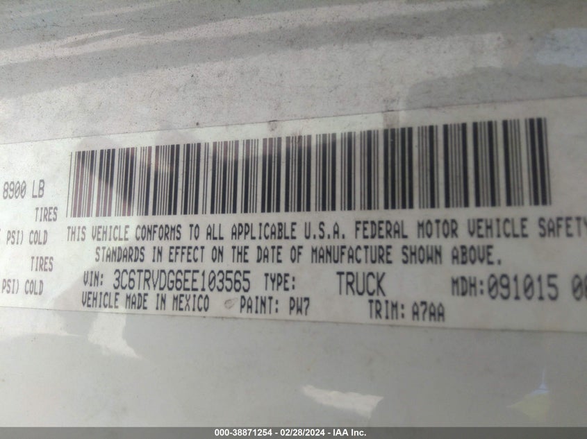 2014 RAM PROMASTER 2500 HIGH ROOF 3C6TRVDG6EE103565