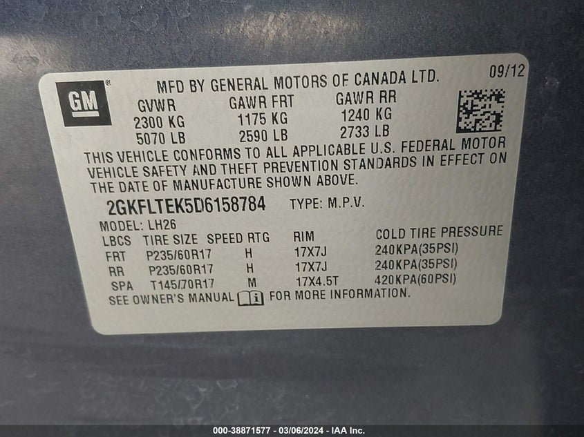 2013 GMC TERRAIN SLE - 2GKFLTEK5D6158784