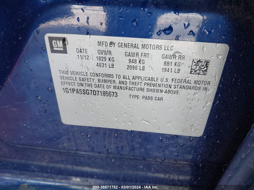 2013 CHEVROLET CRUZE LS AUTO - 1G1PA5SG7D7185673