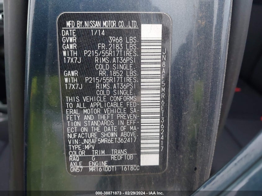 2014 NISSAN JUKE S - JN8AF5MR6ET362417