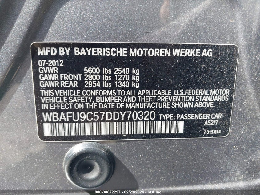 2013 BMW 550I XDRIVE - WBAFU9C57DDY70320