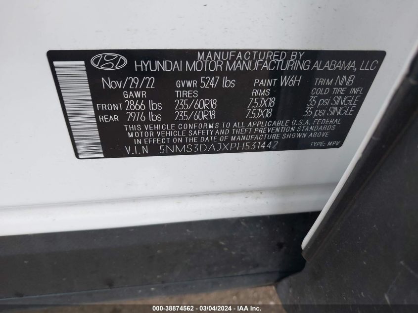 5NMS3DAJXPH531442 2023 Hyundai Santa Fe Sel