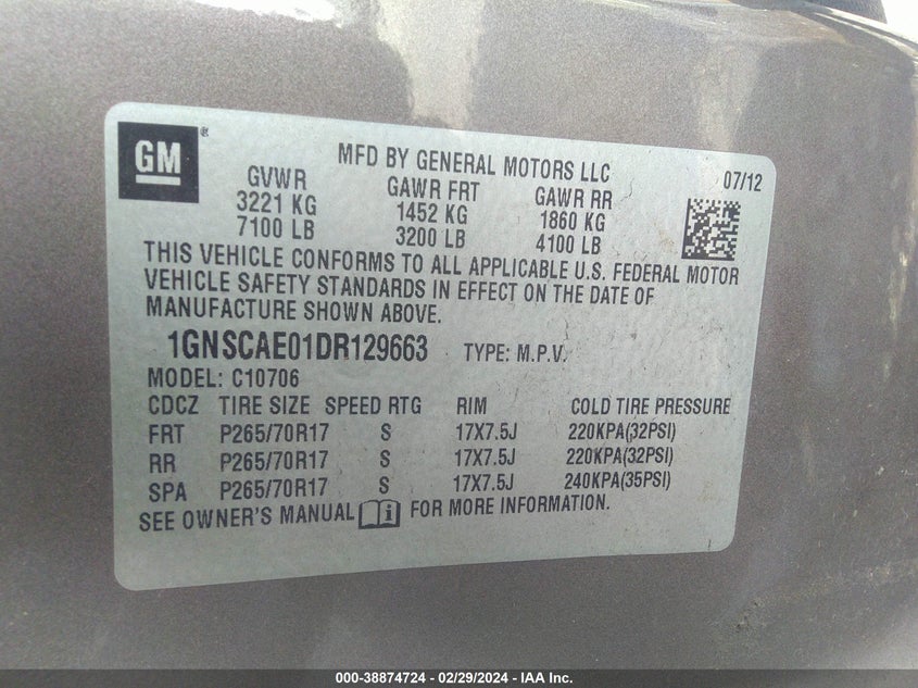 2013 CHEVROLET TAHOE C1500  LS - 1GNSCAE01DR129663